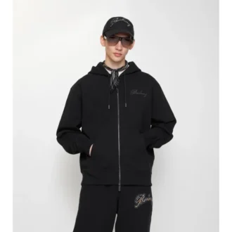 Bawełniana bluza z kapturem i zamkiem, z logo w stylu kursywnym