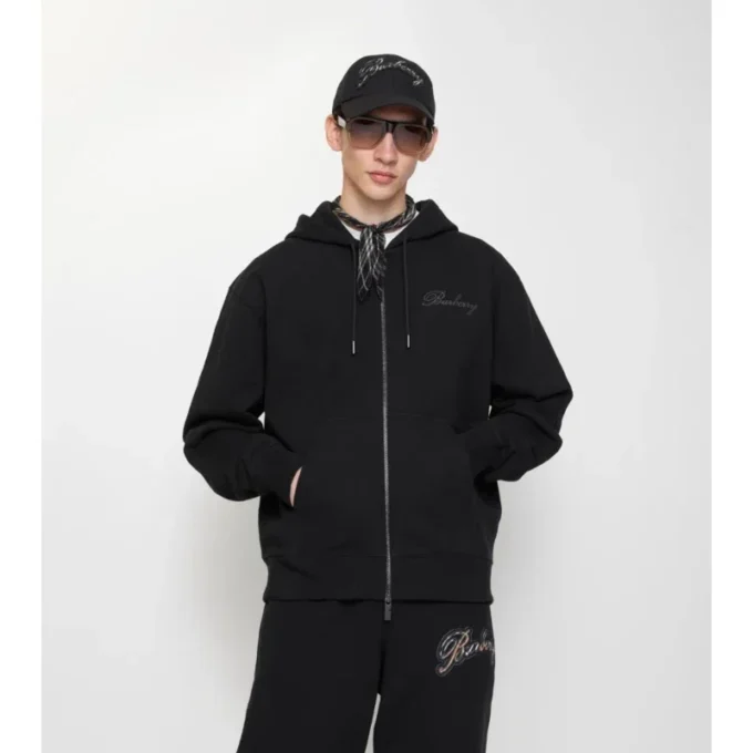 Bawełniana bluza z kapturem i zamkiem, z logo w stylu kursywnym Bawełniana bluza z kapturem i zamkiem, z logo w stylu kursywnym