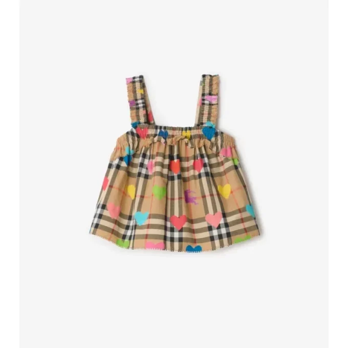 Bawełniana bluzka w kratkę Heart Check Top