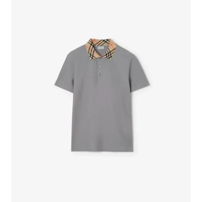 Bawełniana koszulka polo z kołnierzykiem w kratę Bawełniana koszulka polo z kołnierzykiem w kratę