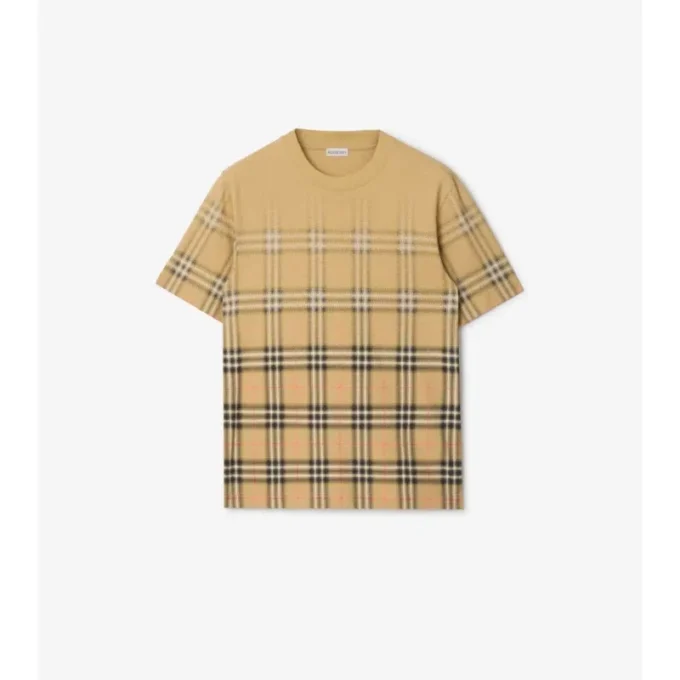 Bawełniany T-shirt w kratę z gradientem Bawełniany T-shirt w kratę z gradientem