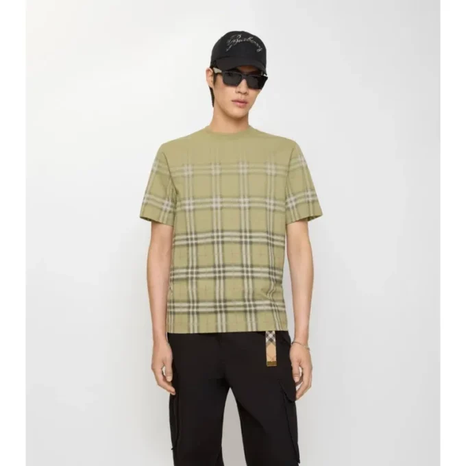 Bawełniany T-shirt w kratę z gradientem