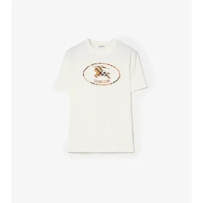 Bawełniany T-shirt w kratę z motywem rycerza Bawełniany T-shirt w kratę z motywem rycerza