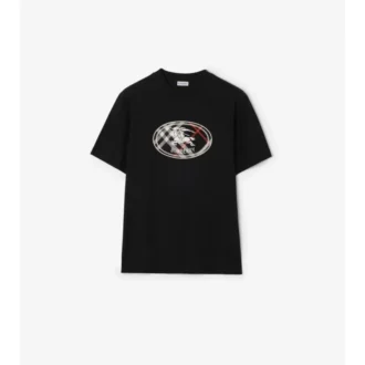Bawełniany T-shirt w kratę z motywem rycerza