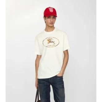 Bawełniany T-shirt w kratę z motywem rycerza