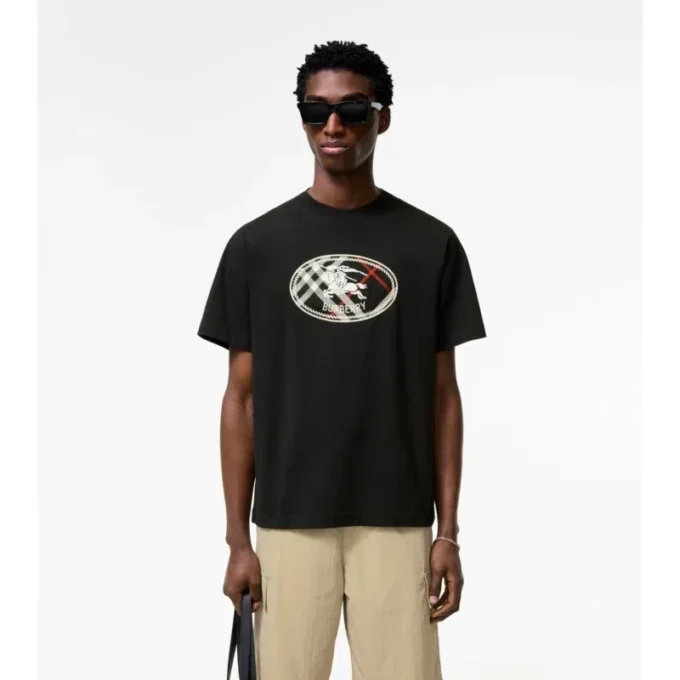 Bawełniany T-shirt w kratę z motywem rycerza Bawełniany T-shirt w kratę z motywem rycerza