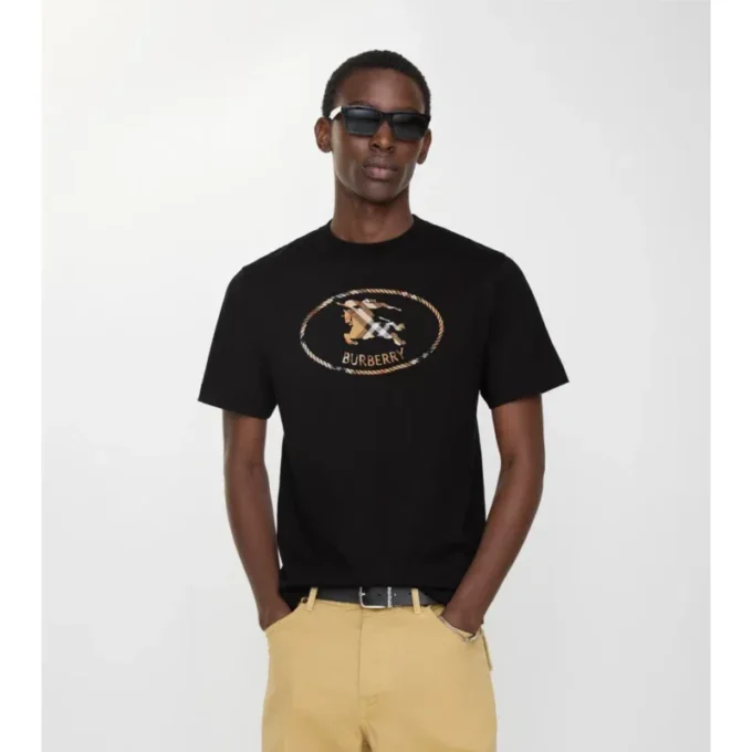 Bawełniany T-shirt w kratę z motywem rycerza Bawełniany T-shirt w kratę z motywem rycerza