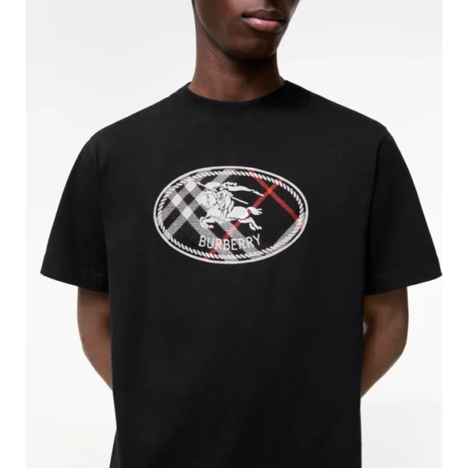 Bawełniany T-shirt w kratę z motywem rycerza Bawełniany T-shirt w kratę z motywem rycerza