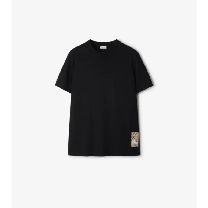 Bawełniany T-shirt z etykietą w kratę Bawełniany T-shirt z etykietą w kratę