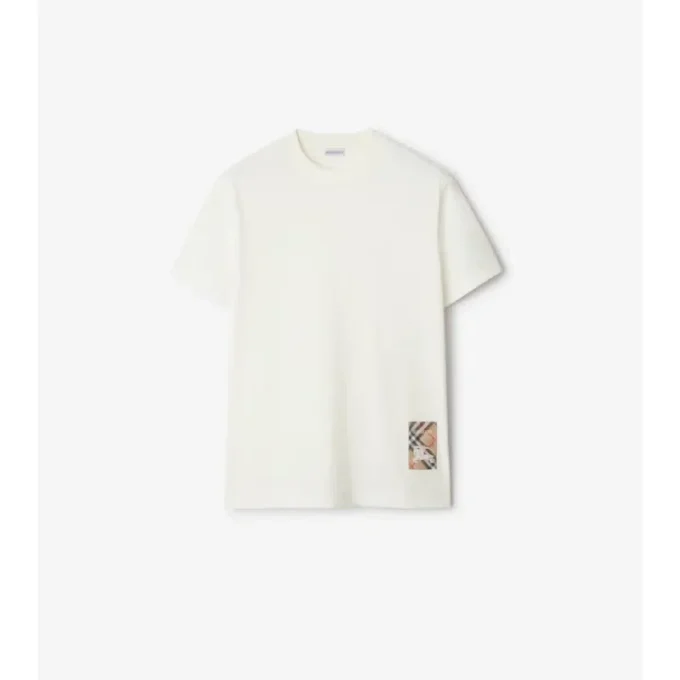 Bawełniany T-shirt z etykietą w kratę Bawełniany T-shirt z etykietą w kratę