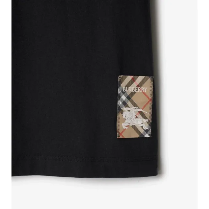 Bawełniany T-shirt z etykietą w kratę Bawełniany T-shirt z etykietą w kratę