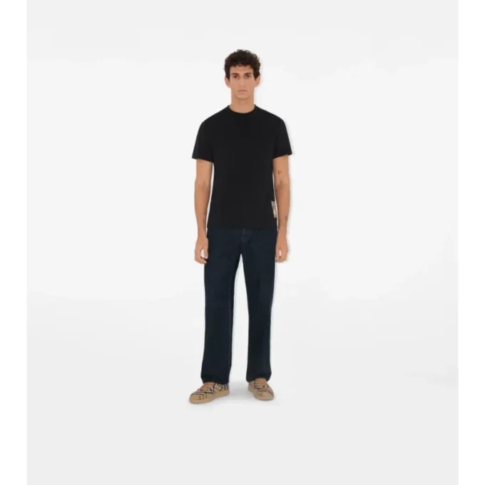 Bawełniany T-shirt z etykietą w kratę Bawełniany T-shirt z etykietą w kratę