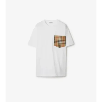Bawełniany T-shirt z kieszenią w kratę