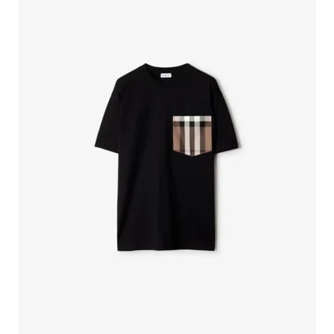 Bawełniany T-shirt z kieszenią w kratę