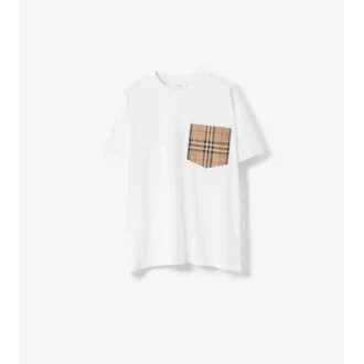 Bawełniany T-shirt z kieszenią w kratę
