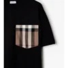 Bawełniany T-shirt z kieszenią w kratę