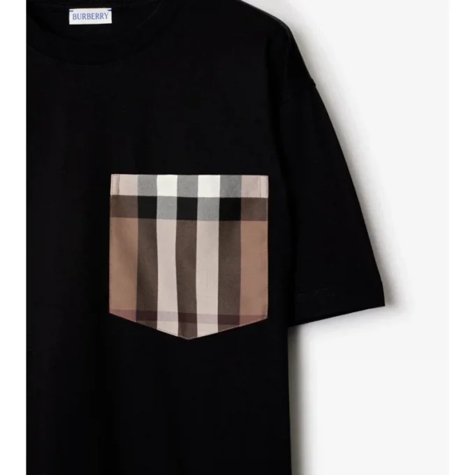 Bawełniany T-shirt z kieszenią w kratę