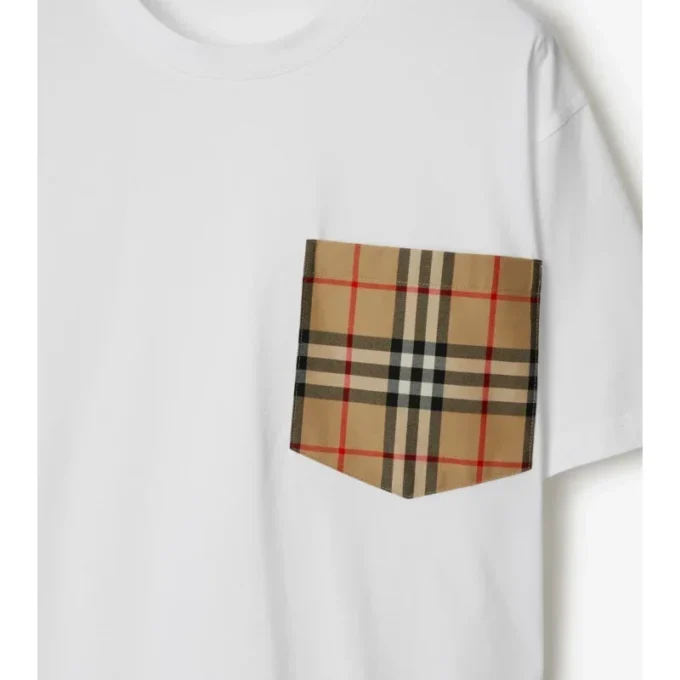 Bawełniany T-shirt z kieszenią w kratę