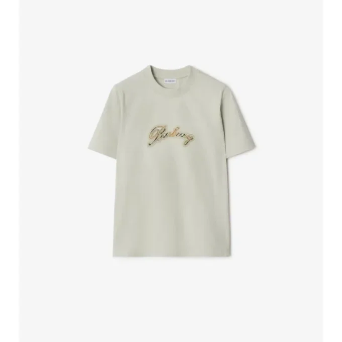 Bawełniany T-shirt z kursywnym logo w kratkę