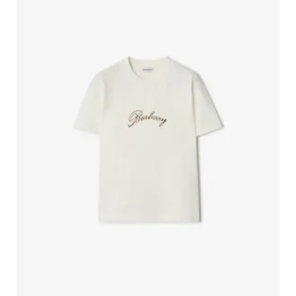 Bawełniany T-shirt z kursywnym logo w kratkę