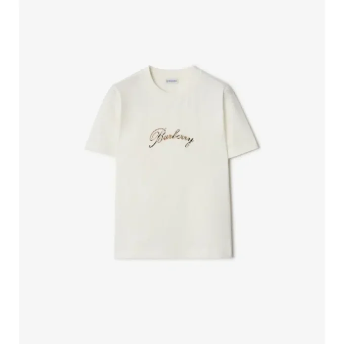 Bawełniany T-shirt z kursywnym logo w kratkę