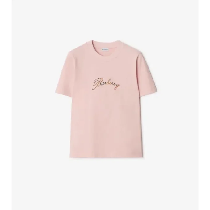 Bawełniany T-shirt z kursywnym logo w kratkę