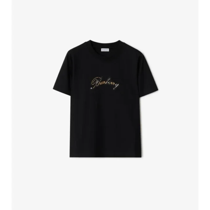 Bawełniany T-shirt z kursywnym logo w kratkę