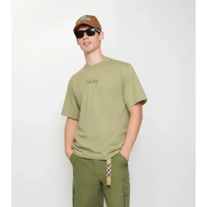 Bawełniany T-shirt z kursywnym logo w kratkę Bawełniany T-shirt z kursywnym logo w kratkę