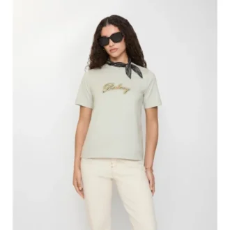 Bawełniany T-shirt z kursywnym logo w kratkę