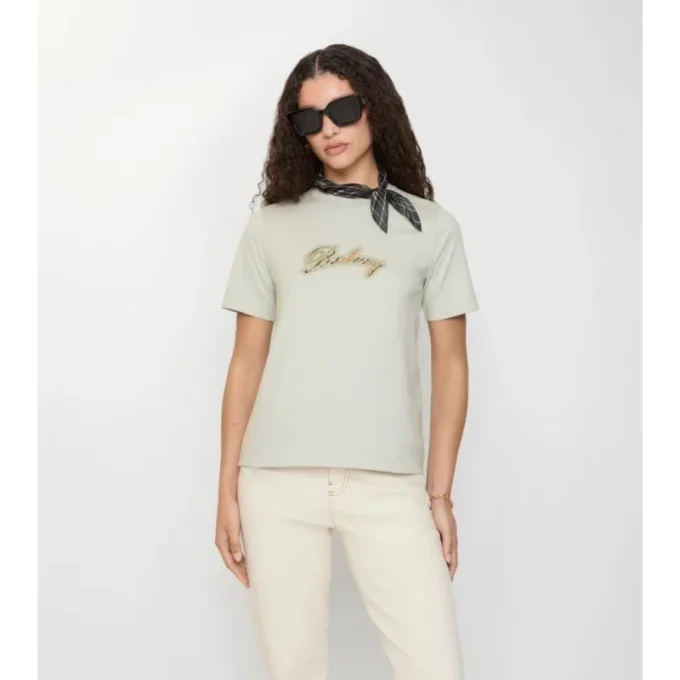 Bawełniany T-shirt z kursywnym logo w kratkę