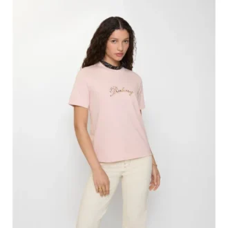 Bawełniany T-shirt z kursywnym logo w kratkę