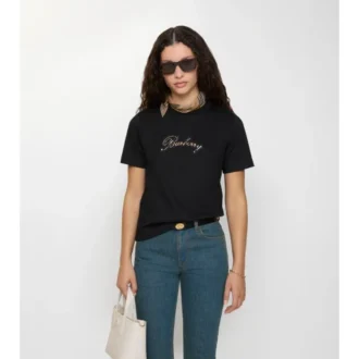 Bawełniany T-shirt z kursywnym logo w kratkę