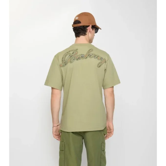 Bawełniany T-shirt z kursywnym logo w kratkę Bawełniany T-shirt z kursywnym logo w kratkę