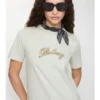 Bawełniany T-shirt z kursywnym logo w kratkę