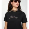 Bawełniany T-shirt z kursywnym logo w kratkę