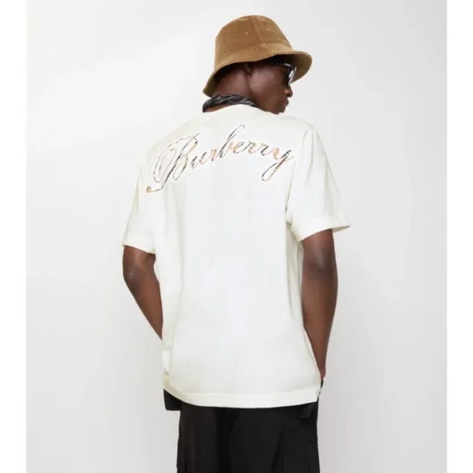 Bawełniany T-shirt z kursywnym logo w kratkę Bawełniany T-shirt z kursywnym logo w kratkę