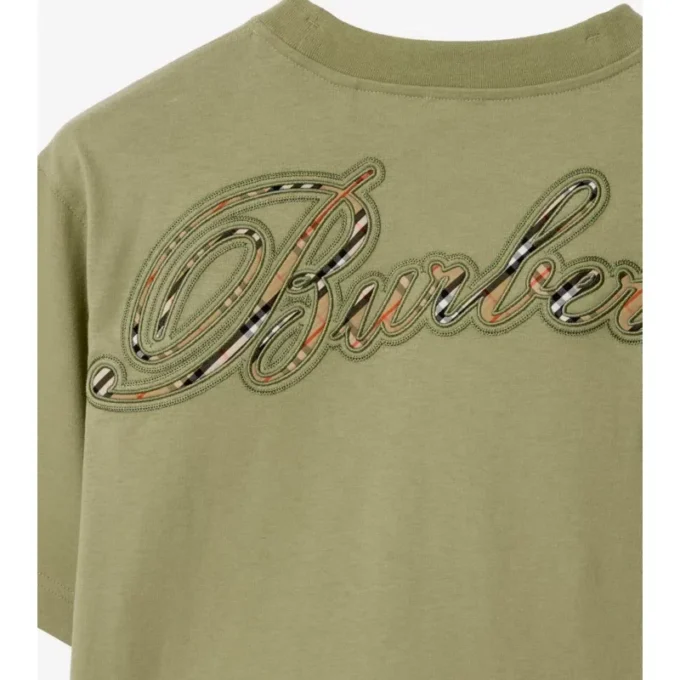 Bawełniany T-shirt z kursywnym logo w kratkę Bawełniany T-shirt z kursywnym logo w kratkę