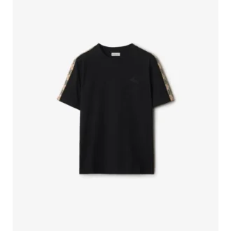 Bawełniany T-shirt z wykończeniem w kratę Bawełniany T-shirt z wykończeniem w kratę