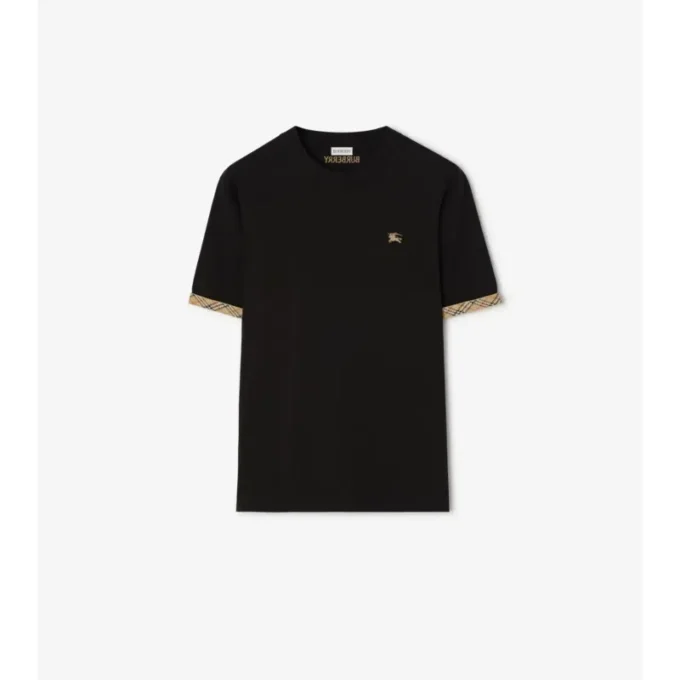 Bawełniany T-shirt z wykończeniem w kratę Bawełniany T-shirt z wykończeniem w kratę