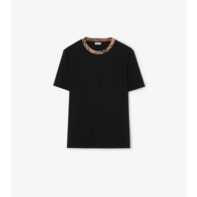 Bawełniany T-shirt z wykończeniem w kratę Bawełniany T-shirt z wykończeniem w kratę