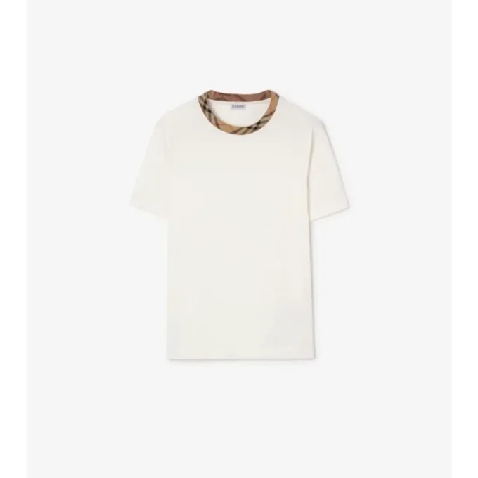 Bawełniany T-shirt z wykończeniem w kratę Bawełniany T-shirt z wykończeniem w kratę