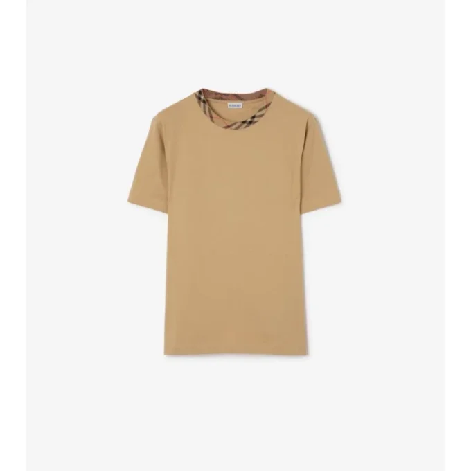 Bawełniany T-shirt z wykończeniem w kratę Bawełniany T-shirt z wykończeniem w kratę