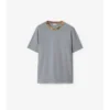 Bawełniany T-shirt z wykończeniem w kratę Bawełniany T-shirt z wykończeniem w kratę