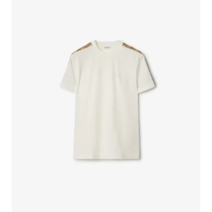 Bawełniany T-shirt z wykończeniem w kratę Bawełniany T-shirt z wykończeniem w kratę