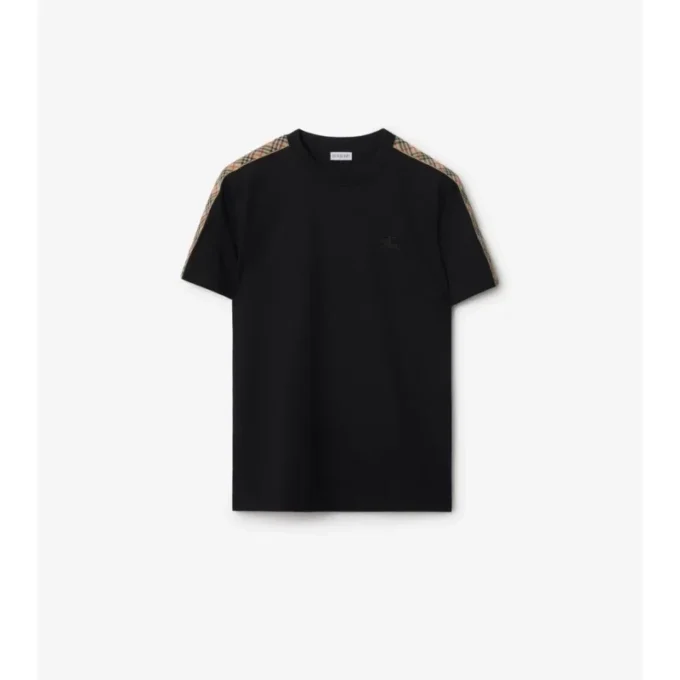 Bawełniany T-shirt z wykończeniem w kratę Bawełniany T-shirt z wykończeniem w kratę