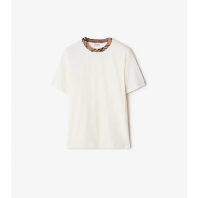 Bawełniany T-shirt z wykończeniem w kratę Bawełniany T-shirt z wykończeniem w kratę