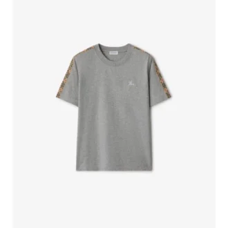 Bawełniany T-shirt z wykończeniem w kratę Bawełniany T-shirt z wykończeniem w kratę
