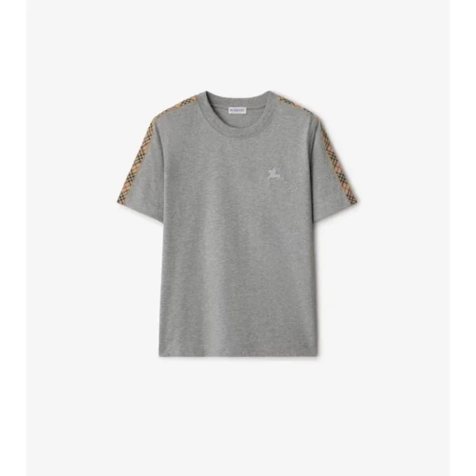 Bawełniany T-shirt z wykończeniem w kratę Bawełniany T-shirt z wykończeniem w kratę