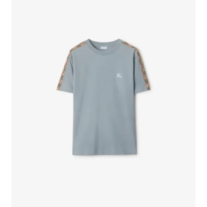 Bawełniany T-shirt z wykończeniem w kratę Bawełniany T-shirt z wykończeniem w kratę