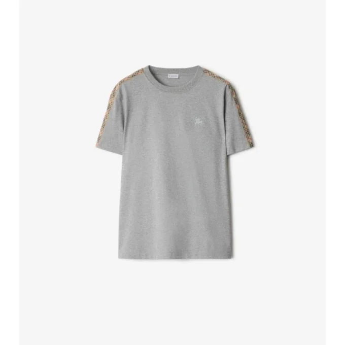 Bawełniany T-shirt z wykończeniem w kratę Bawełniany T-shirt z wykończeniem w kratę